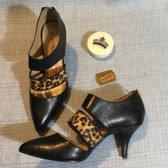 Ellen Tracy Shoes - Ellen Tracy black & leopard strapped pumps NWOB